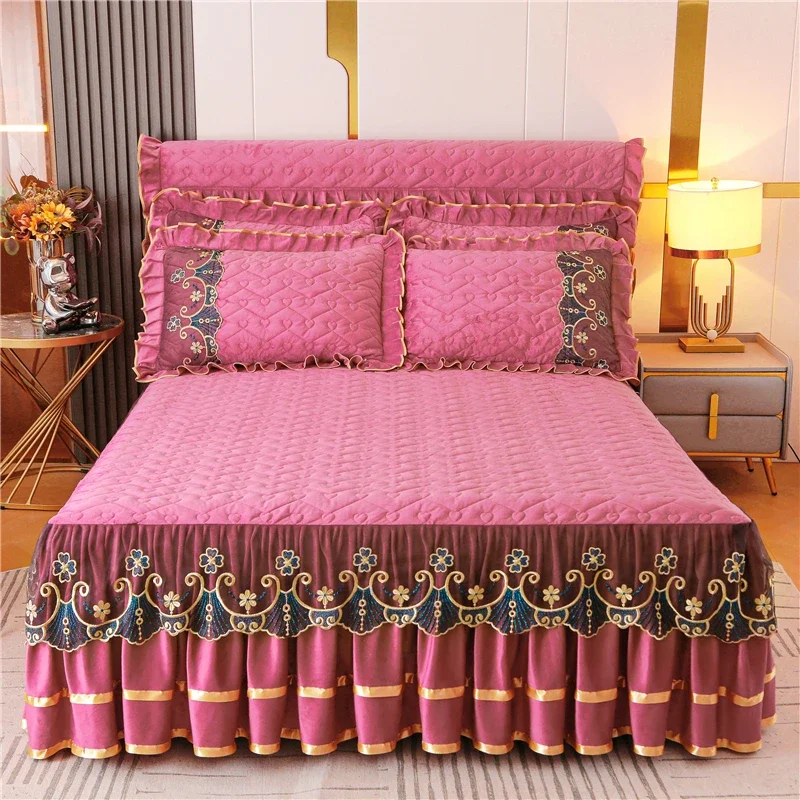 

Luxury Winter Bedspread on The Bed Thick Home Lace Bed Skirt-style Bed Sheets Embroidery Cotton European-style Bed Spreads