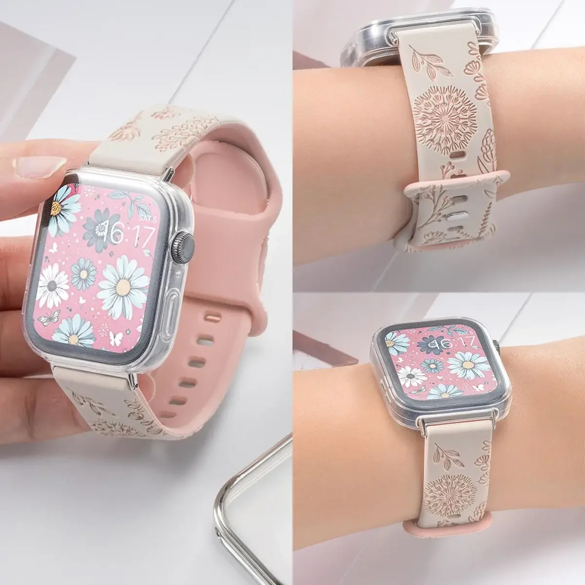 حزام بتصميم مطبوع + حافظة لهاتف Huawei Watch Fit 4 / Watch Fit 4 Pro Protector حافظة من البولي يوريثان حزام رياضي على شكل زهرة لسوار Huawei Fit 3