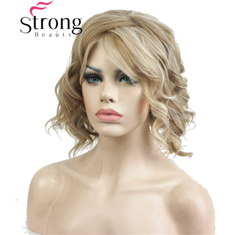 StrongBeauty krótkie faliste Ombre blond wysokiej temperatury Ok pełna peruka syntetyczna peruki damskie