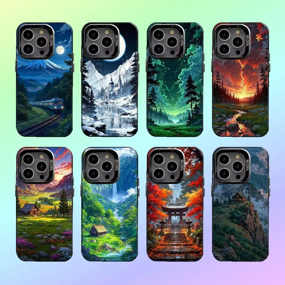 

Landscape Art Phone Case For iPhone17,16,15,14,13,12,11 Colored Silver Plated Inside Cover