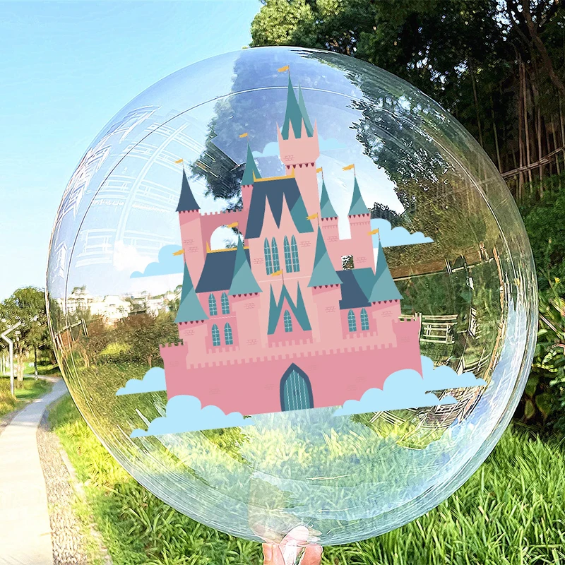 Disney 18 in Balloons Princess Castle Stickers with Transparent Bubble BoBo Clear Balloons for Wedding Birthday Party Supplies