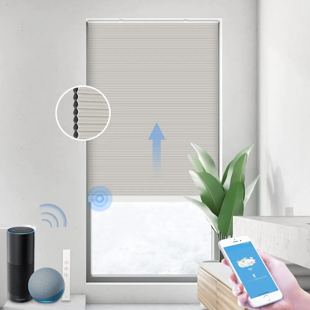 

ZigBee Smart Blind, Motorized Blackout Window Shades with Remote, Cordless Honeycomb Blinds, Automatic Height Setting