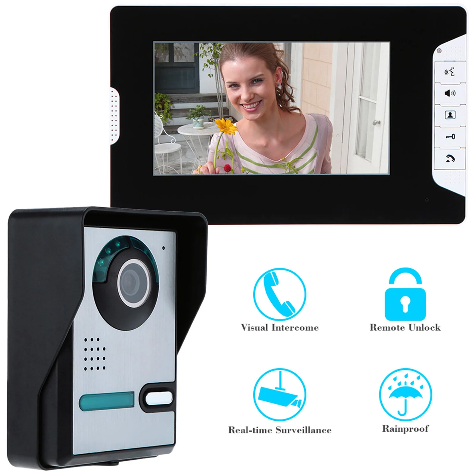 Outdoor Camera Doorbell Video Door Phone Waterproof with 7\'\' Color TFT LCD Monitor Screen 5 IR LEDs Adjustable Volume Brightness