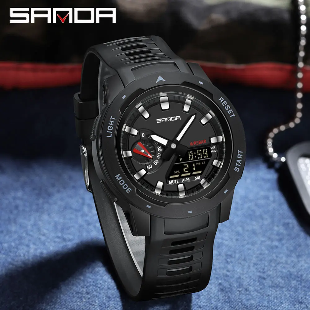 SANDA G style Men Quartz Watch Calendar Timer Alarm Multifunctional Clock Waterproof Military LED Digital Electronic Men\'s Watch