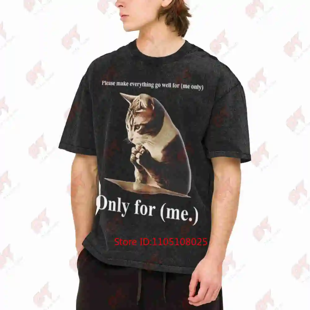 Please Make Everything Go Well For Me Only Cat Saying Vintage Washed Tee Pure Cotton T-Shirt
