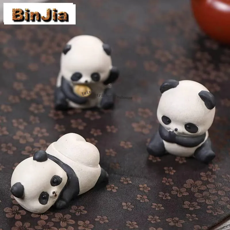 Cute Panda Purple Clay Tea Pet Creative Animals Te Games Toys Tea Figurine Tea Ceremony Tea Statue Chinese Tea Set Collection