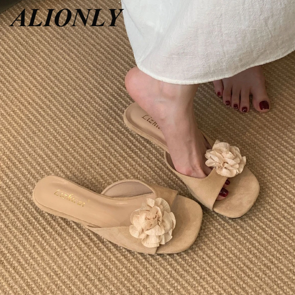 

Alionly 2025, новые модные женские тапочки с цветочным принтом, вечерние шлепанцы на тонком низком каблуке для стриптиза, женские шлепанцы, Zapatos Mujer