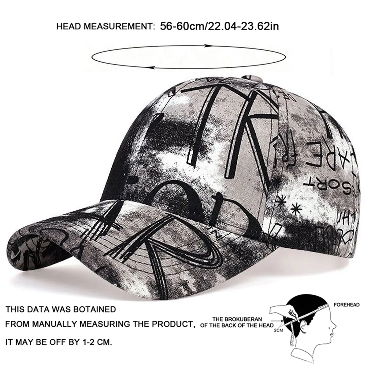 Unisex Letter Graffiti Printing Tie Dye Baseball Caps Spring and Autumn Outdoor Adjustable Casual Hats Sunscreen Hat