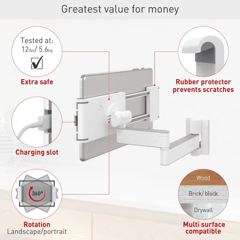 Barkan Tablet Mount Holder for 7 - 12 inch Devices, Full Motion Articulating