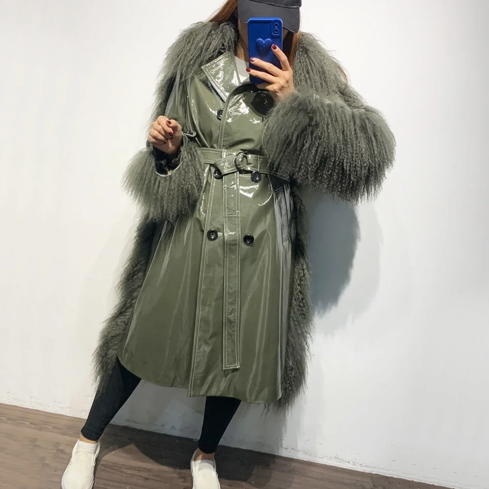 Sheep Fur Leather Jackets Women Natural Fur Coat Long Ladies Fur Cloth