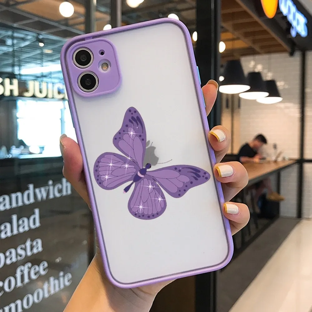 Beautiful Butterfly Phone Case for iPhone 14 11 12 13 Mini Pro Max 8 7 Plus X XR XS MAX Translucent Matte Cover image 5