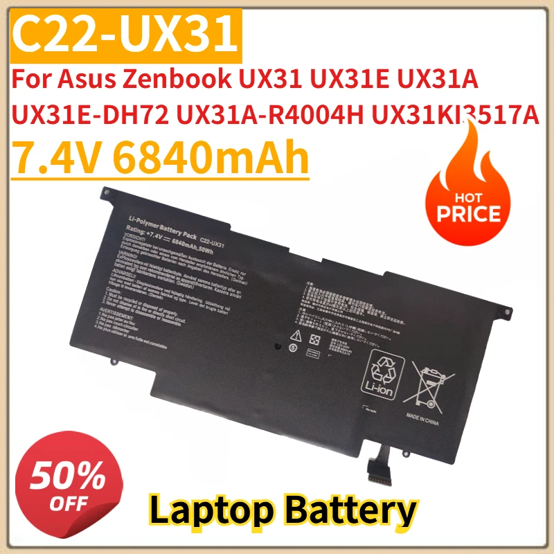 

New 7.4V 50Wh C21-UX31 C23-UX31 Laptop Battery For Asus Zenbook UX31 UX31E UX31A UX31E-DH72 UX31A-R4004H UX31KI3517A
