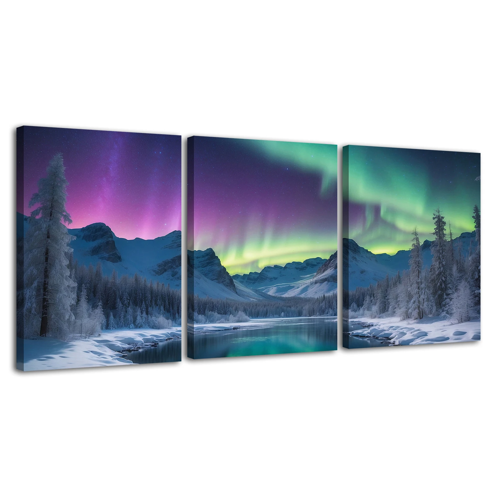 3 Piece Nature Wall Art Painting Northern Lights Landscape Canvas Print Modern Poster for Bedroom Living Room Home Decor Mural