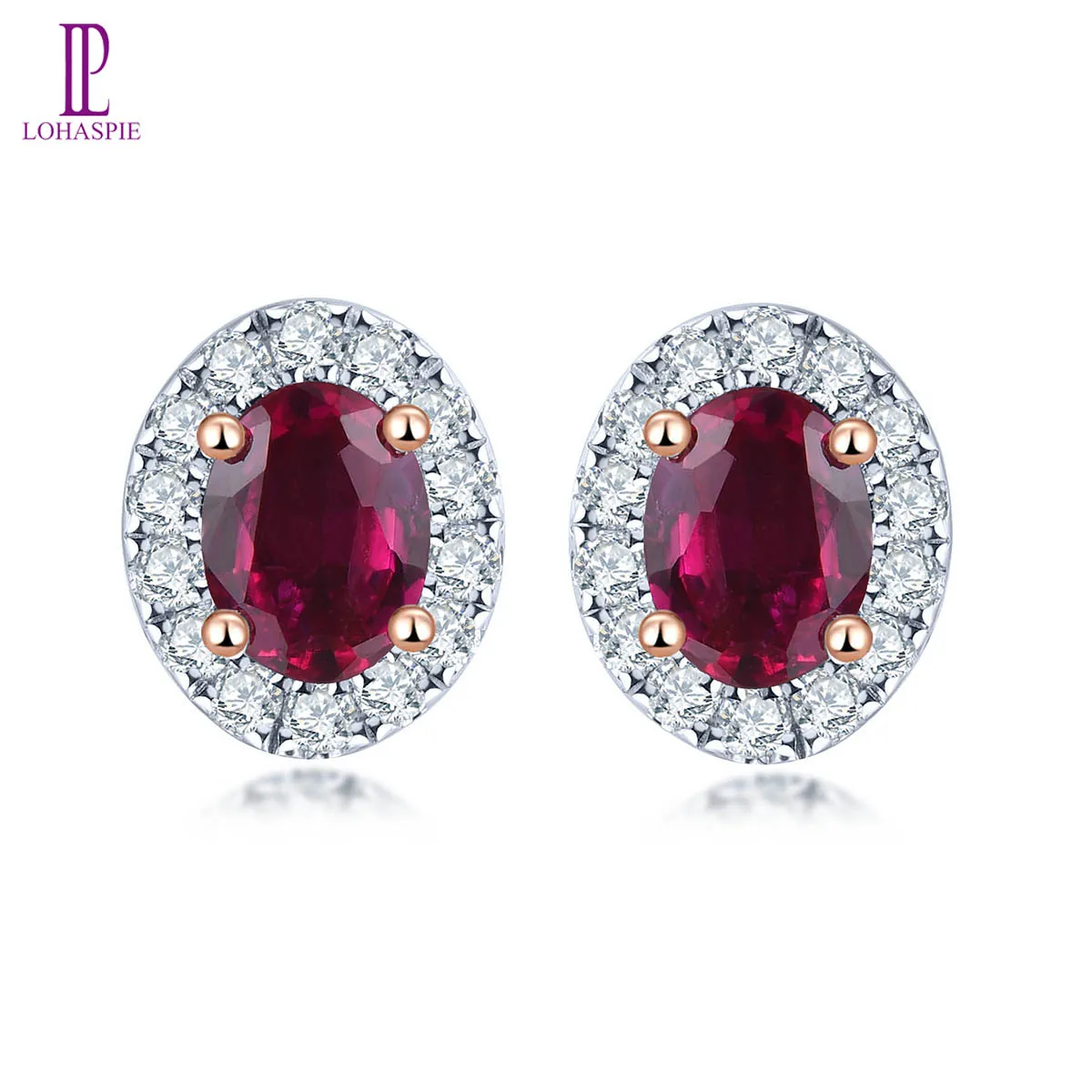 Lohaspie 14K Rose Gold Stud Earring Natural No Heated Ruby 0.477 Carats Genuine Gemstone Fashion Style Fine jewelry