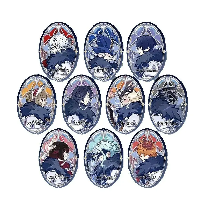 Game Genshin Impact Fatui Commander Series Oval Badge Anime Cosplay Accessories Childe Columbina Dottore Metal Brooch Xmas Gifts