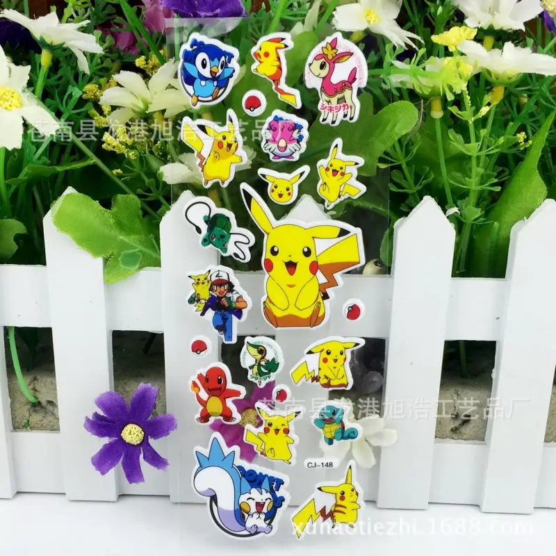 12Pcs/set Pokemon Pikachu Children\'s Cartoon Sticker 3D Puffy Bubble Stickers Kawaii Kids Toys Vinyl Anime Decoration Gifts