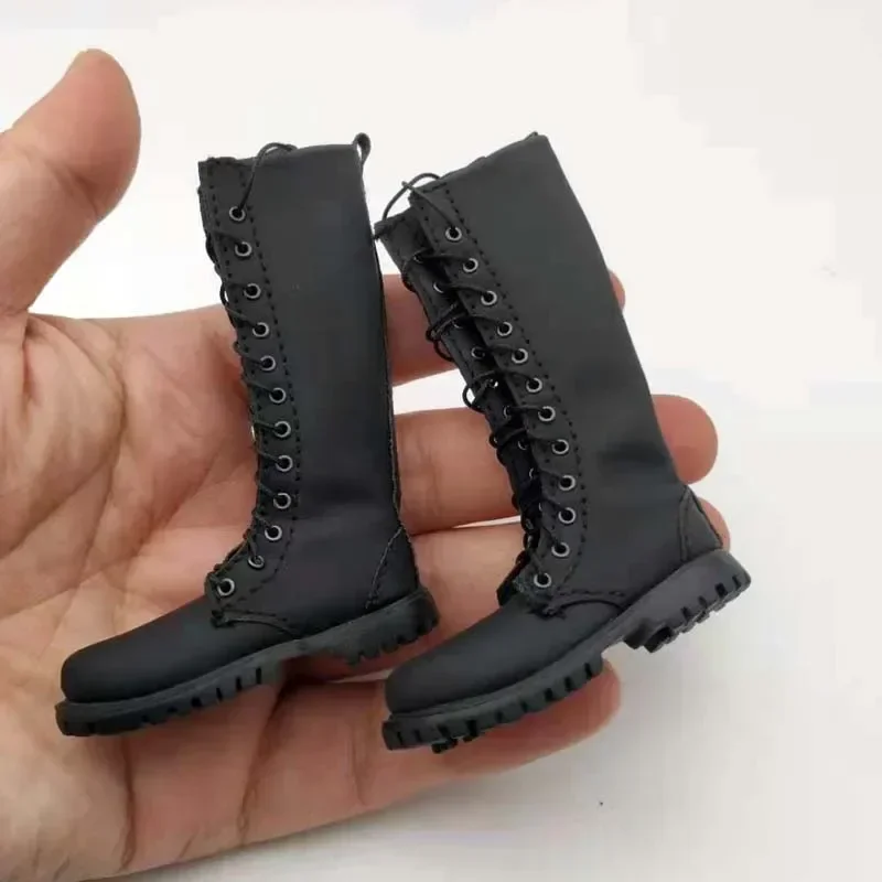 Botas largas de soldado para hombre, botas de combate de cuero Pu, zapatos con cordones, modelo apto para figuras de acción de muñeca de 12 ", pies desmontables, escala 1/6