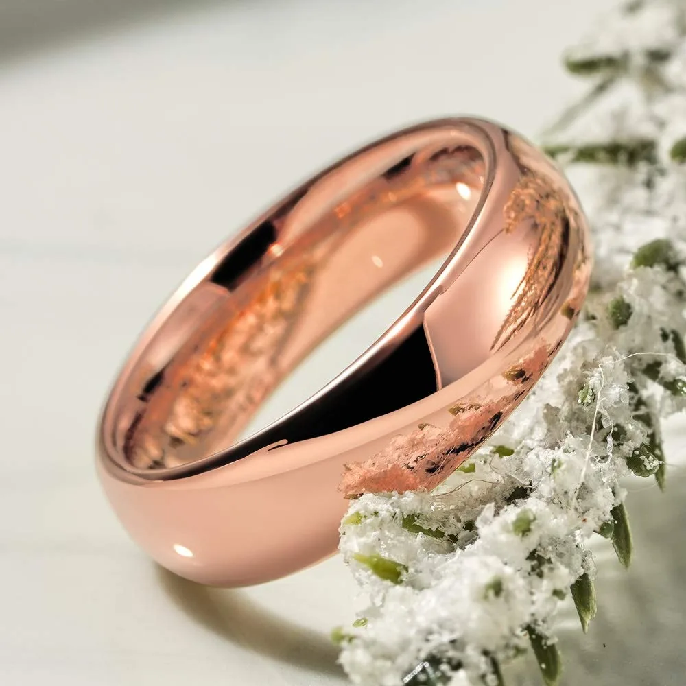 Fashion 6mm Rose Gold Color Titanium Steel Rings For Men Women Simple Glossy Stainless Steel Ring Wedding Engagement Jewelry