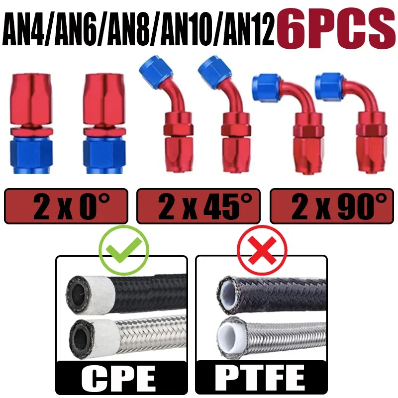 6 adet 4AN 6AN 8AN 10AN 12AN Düz 0 45 90 Derece Alüminyum Döner Hortum Ucu Bağlantı Parçaları Adaptörü CPE Yağ Yakıt Hattı Borusu NPT Fiş