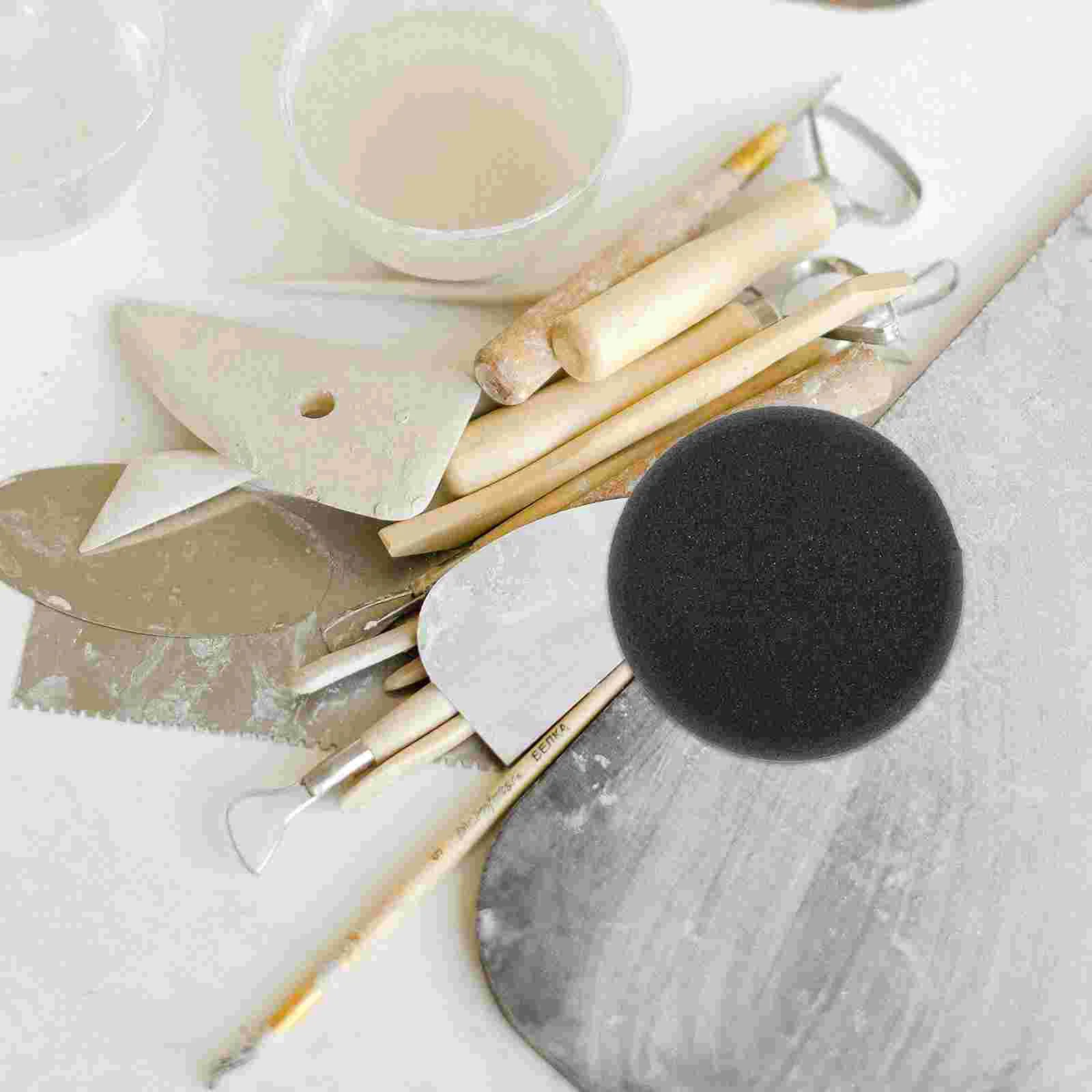 2 Pcs Sponges Pottery Tools Mini Round Modelling Clay Air Dry Absorbent Pad Craft Black Mud Wire Paint Epoxy