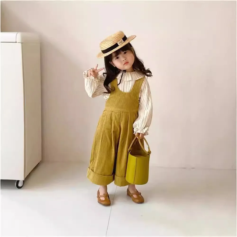 مجموعات ملابس الأطفال قميص مخطط + سروال قصير واسع الساق وزرة 2 قطعة مجموعات ملابس الاطفال للفتيات طفلة الزي مجموعة #4