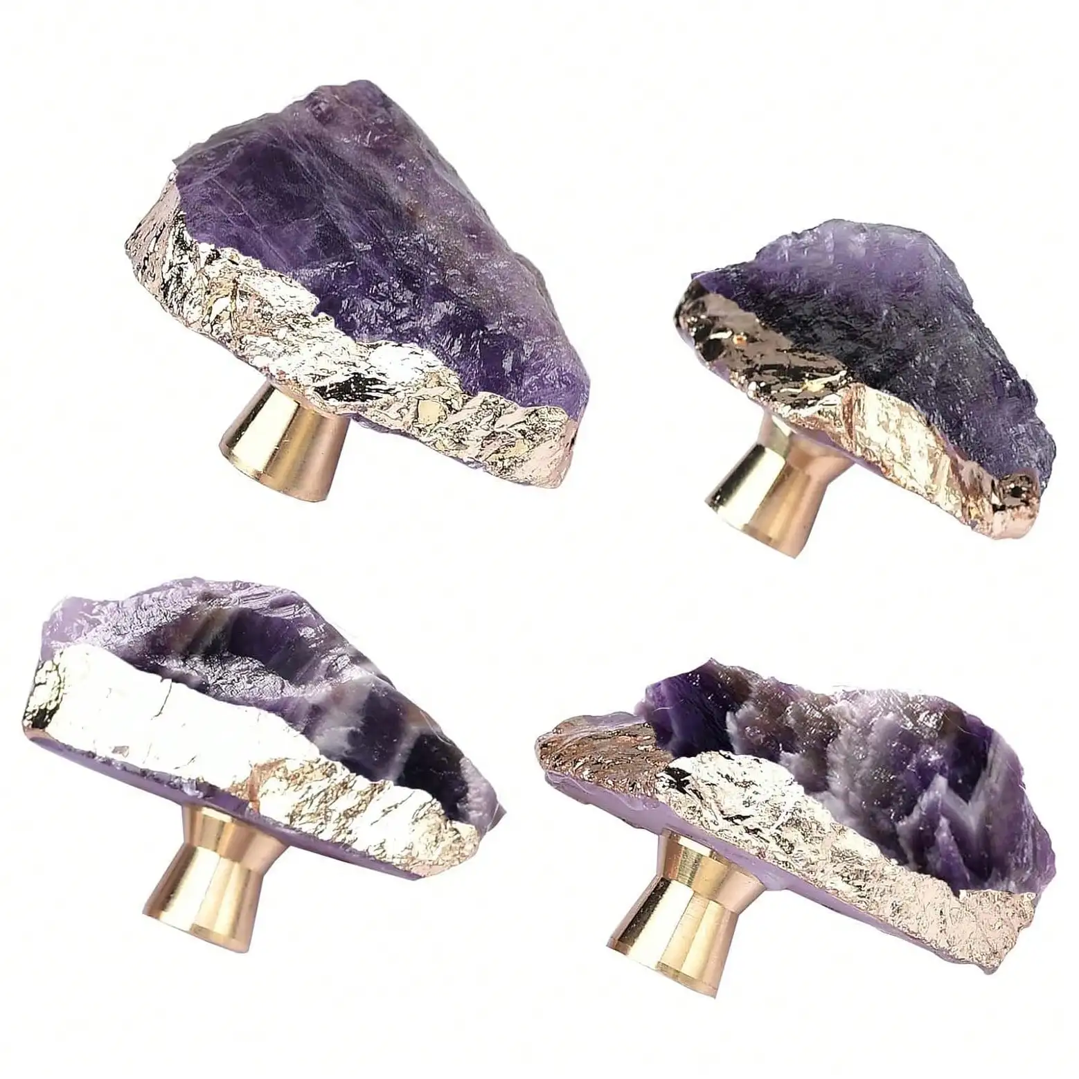 

4Packs Amethyst Cabinet Knob, Purple Crystal Stone Drawer Knob, Golden Plated Gemstone Cupboard Pull Decorative For Home Office.
