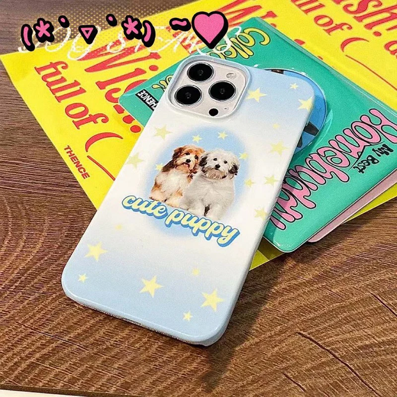 Vintage Animal Cute Cat Dog Star Heart Phone Case for iPhone 16 15 14 13 12 11 Pro Max XS XR XSMax 6 7 8 Plus Glossy HD Cover