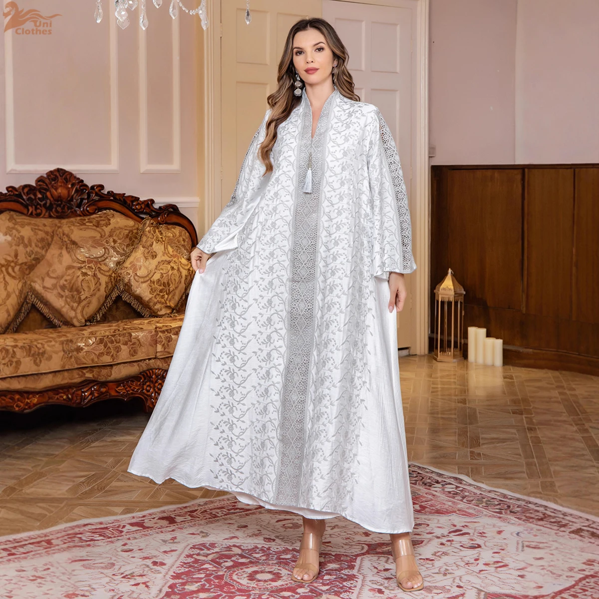 

Uni Luxury Embroidery Patchwork Maxi Dress Muslim Tassel Stylish Abaya Moroccan Kaftan Dubai Elegant Casual Clothing