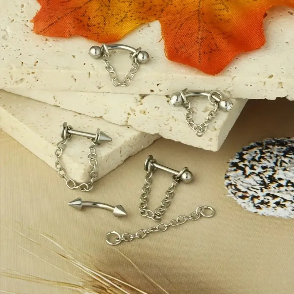 Y2K 1 Uds. Anillos de labio de acero inoxidable Punk estilo remache tachuelas de labio de circonia sintética con cadenas extraíbles joyería para Piercing Facial