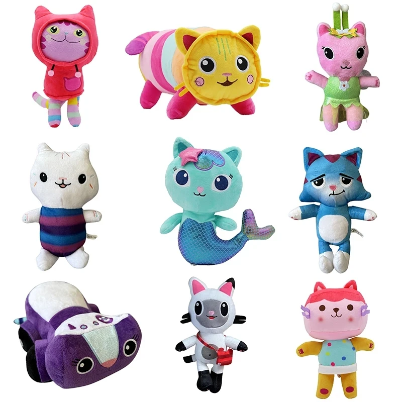 New Gabby Dollhouse Plush Toy Mercat Cartoon Stuffed Animals Smiling Cat Racing Car Cat Hug Gaby Girl Dolls Kids Birthday Gifts