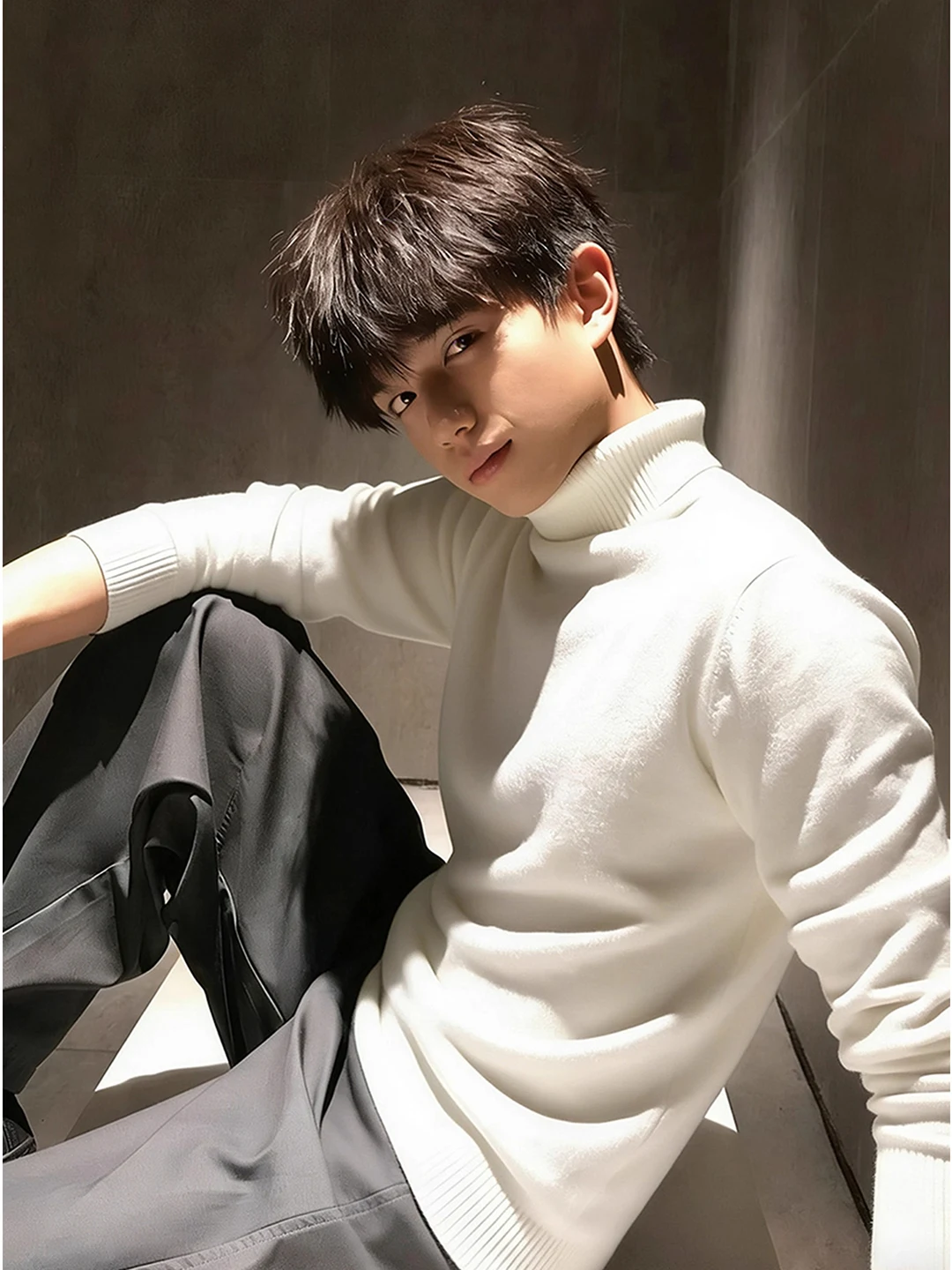 

Мужской вязаный свитер Thiened Fce с высоким воротником, теплый, мягкий, удобный, для повседневной носки, однотонный