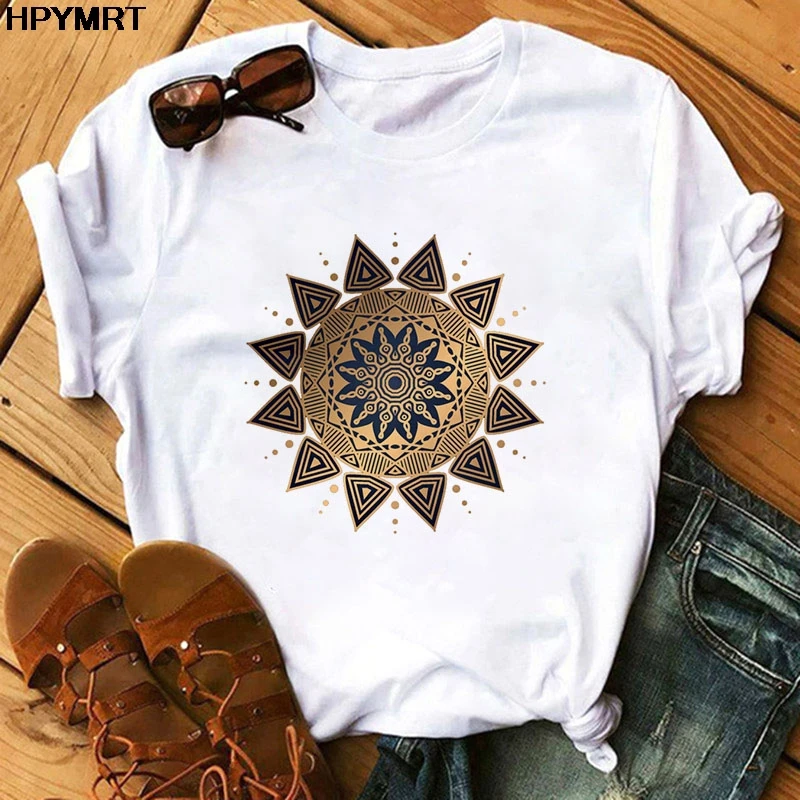 Beautiful Mandala Print T shirt Women Short Sleeve T-Shirts Summer Casual Tshirt Simple stylish Shirt hipster Tops Tees clothing