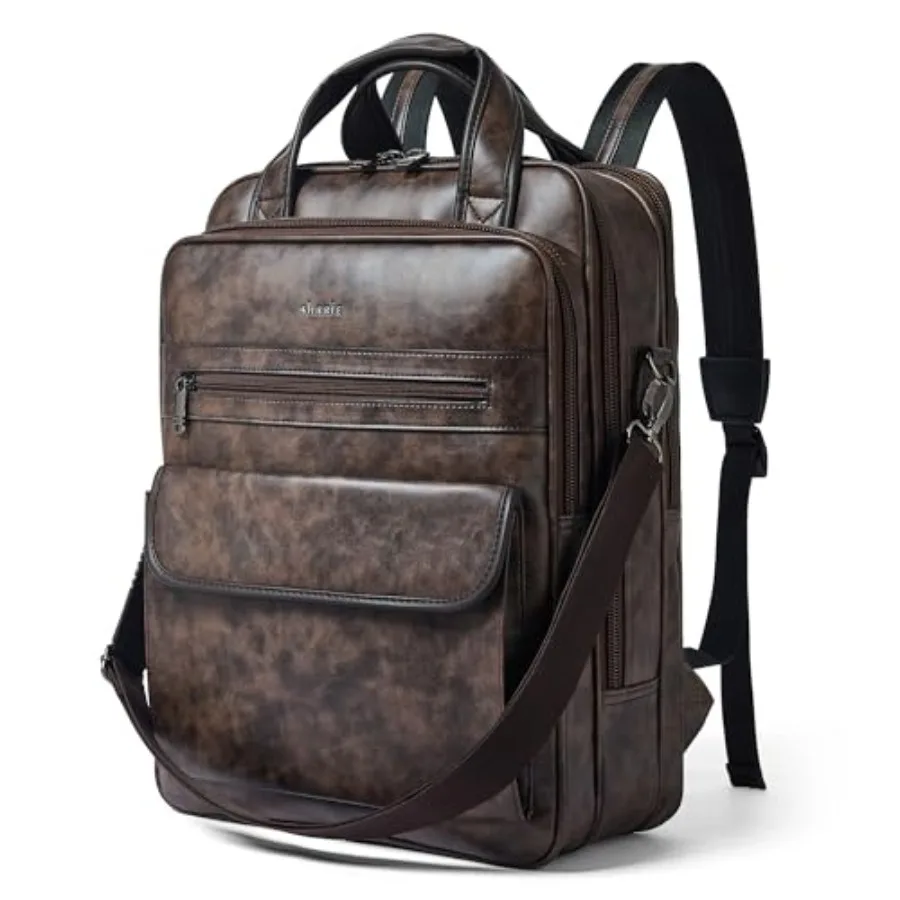 Laptop Backpack for Women and Men, 15.6 Inch Vegan Leather Computer Backpack Professional Water-Resistant Casual Daypack for Wo