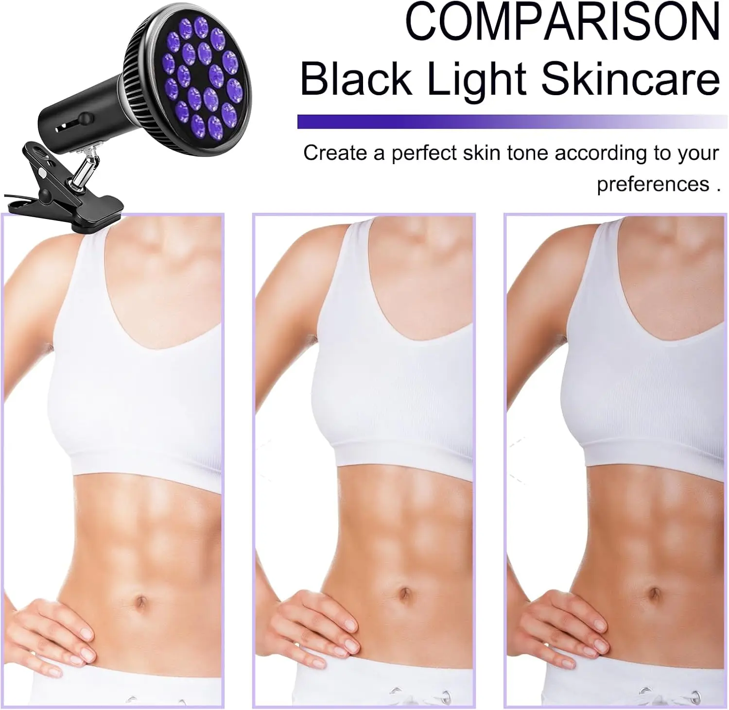 

Customizable Tanning Lamp LED Purple Lamp 395nm Tanning Light Full Body 300 °Rotating Adjustable Clip Type Home