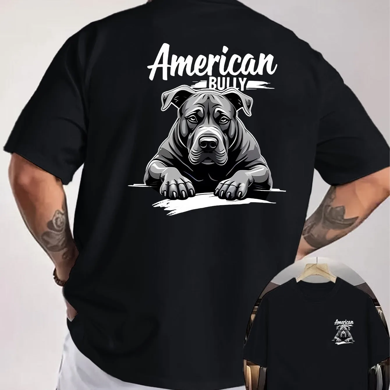 American Bully Graphic Tee Men's Breathable Cotton Crew Neck T-Shirt Pet Lover Casual Daily Wear