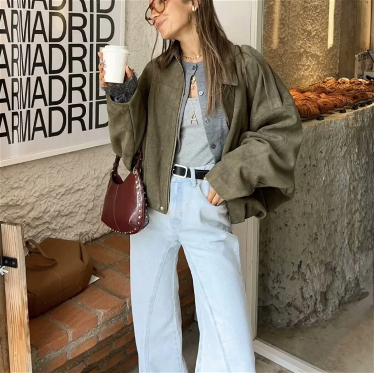 Chaqueta lisa con solapa y cremallera para mujer, abrigo Bomber de moda de manga larga para otoño e invierno, abrigos de calle Retro, chaquetas informales para mujer 2025