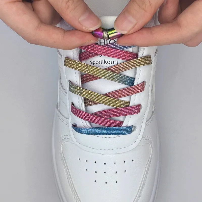 Bunte, Modische, Elastische Schnürsenkel mit Perlenschnalle, Leichte, Dehnbare Sneaker-Schnürsenkel für Kinder und Erwachsene, Breit, Bequem, Langlebig – Detail 5