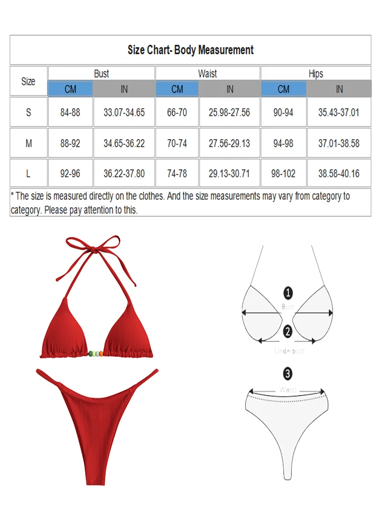 ZAFUL Damskie prążkowane trójkątne stroje kąpielowe bikini Mix & Match Seksowne stroje kąpielowe (koniec z koralikami i dołem sznurkowym) Czerwony