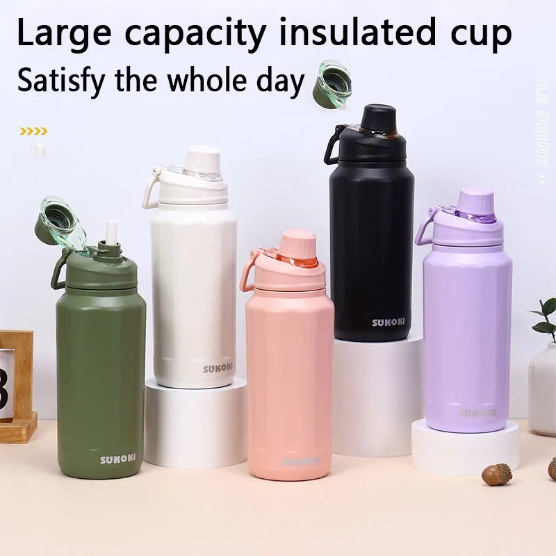 1000ML Cup Large Capacity Vacuum Cup Thermos Bottle Purple Black Red Stainless Steel Insulated Water Bottle Travel Cup