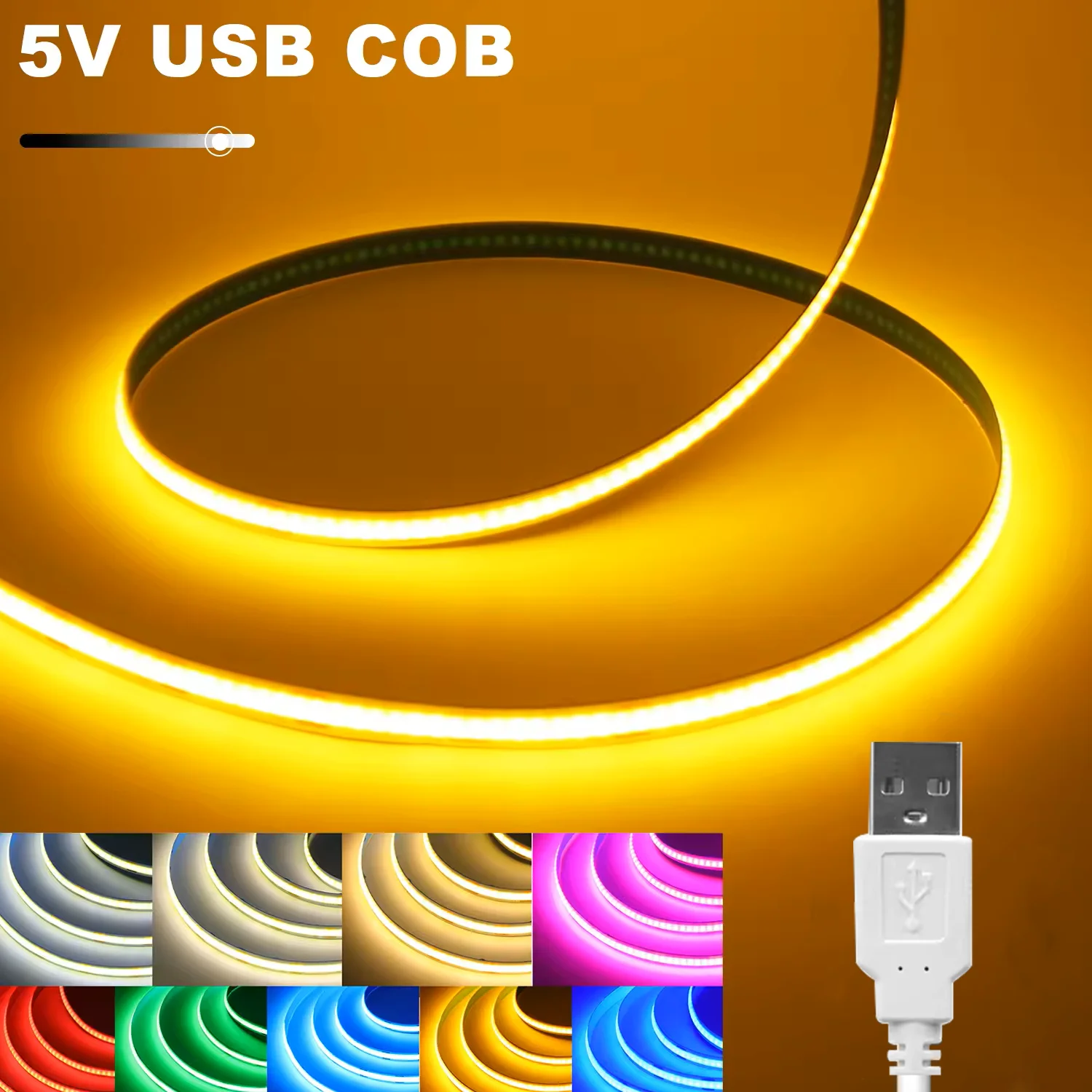 

4mm 5V USB COB LED Strip Light Flexible 480LED/m 3000K 4000K 6500K Orange Purple Pink Led Tape for Home Kitchen Car Decoration