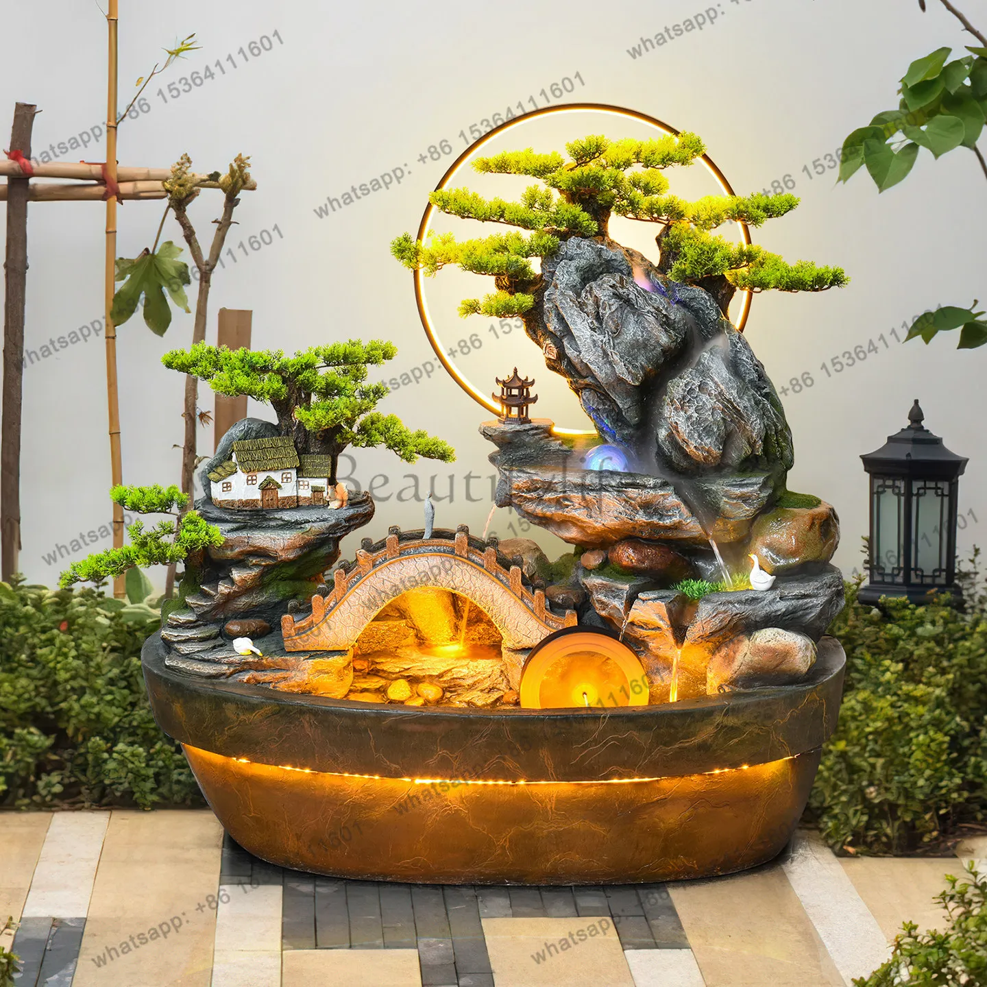 Outdoor garden fountain ornaments courtyard fish pond recycling water landscaping water wheel opening wealth arrangement