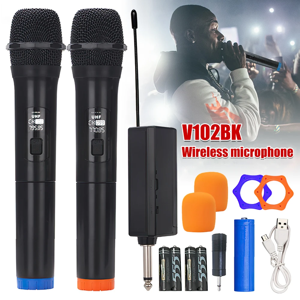 

Handheld Wireless Microphone 2 Channels UHF Fixed Frequency Dynamic Mic with Receiver for Home Party Karaoke Church Show Meeting