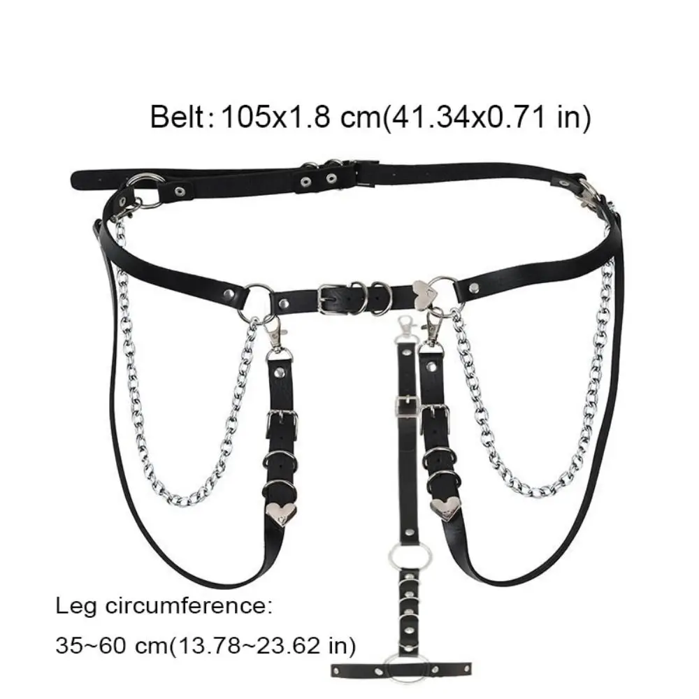 أزياء تنورة معدنية حزام فاسق بو الجلود الخصر سلسلة الهيب هوب القلب JK الساق حلقة ملهى ليلي