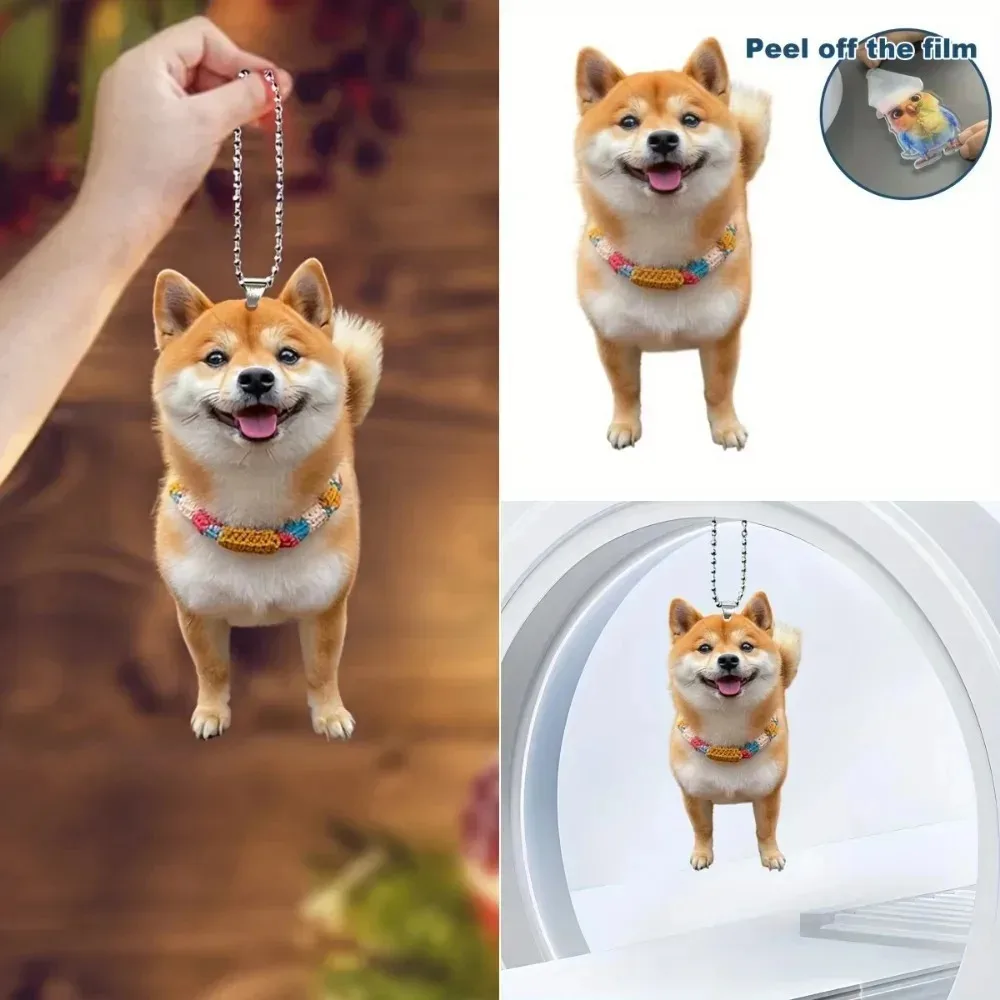 2D Acrylic Smiling Shiba Inu Keychain Puppy Charms, Rearview Mirror Car Hanging Ornament, Backpack Charm Holiday Present