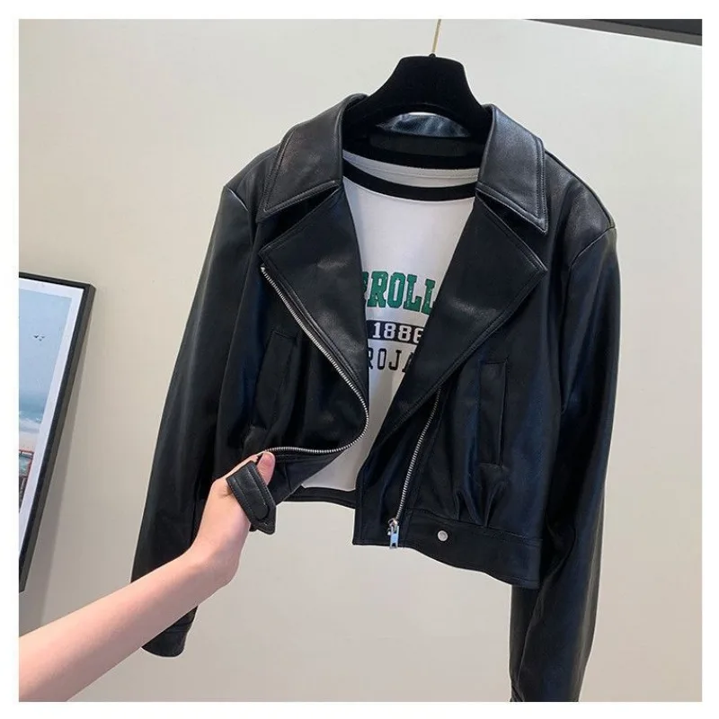 Veste en cuir de moto pour femmes, Streetwear, Cuir PU, Combiné, Cropped, Marque de luxe, Vêtements coréens, Fermeture à glissière chic, Y2k At