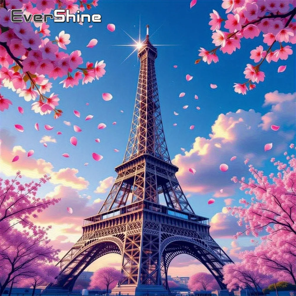 EverShine Diamond Painting Turm Vollbesatz Stickerei Landschaftsbild Strass Mosaik Kirschblüten Handgemachtes Geschenk
