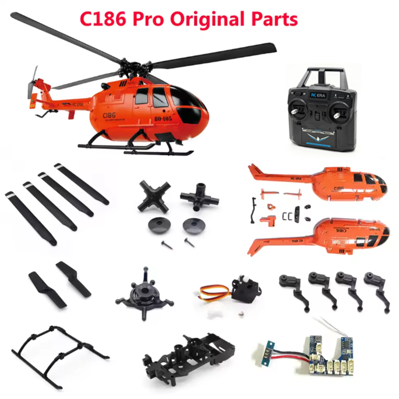 Rc era peças de reposição originais para c186 pro bo105 escala rc helicóptero corpo escudo hélice cauda fin motor engrenagem rooter cabeça