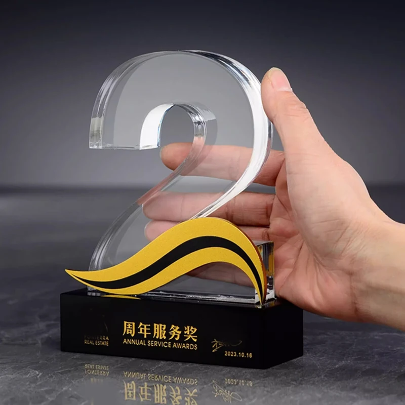 

Customized Acrylic Digital Year Anniversary Aluminium Crystal Trophy Company Annual Meeting Award Commemorations Home Decor, 1Pc