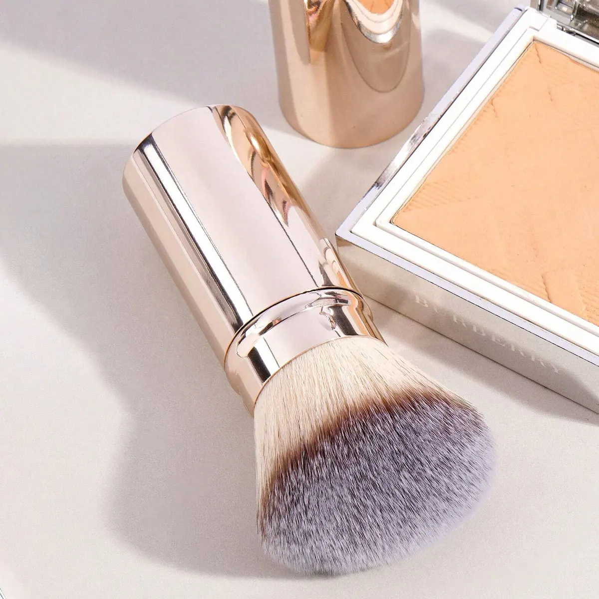 1pc profissional facial cabeça redonda escova retrátil, pincel de maquiagem, blush escova de fundação, pincel de pó solto, sintético