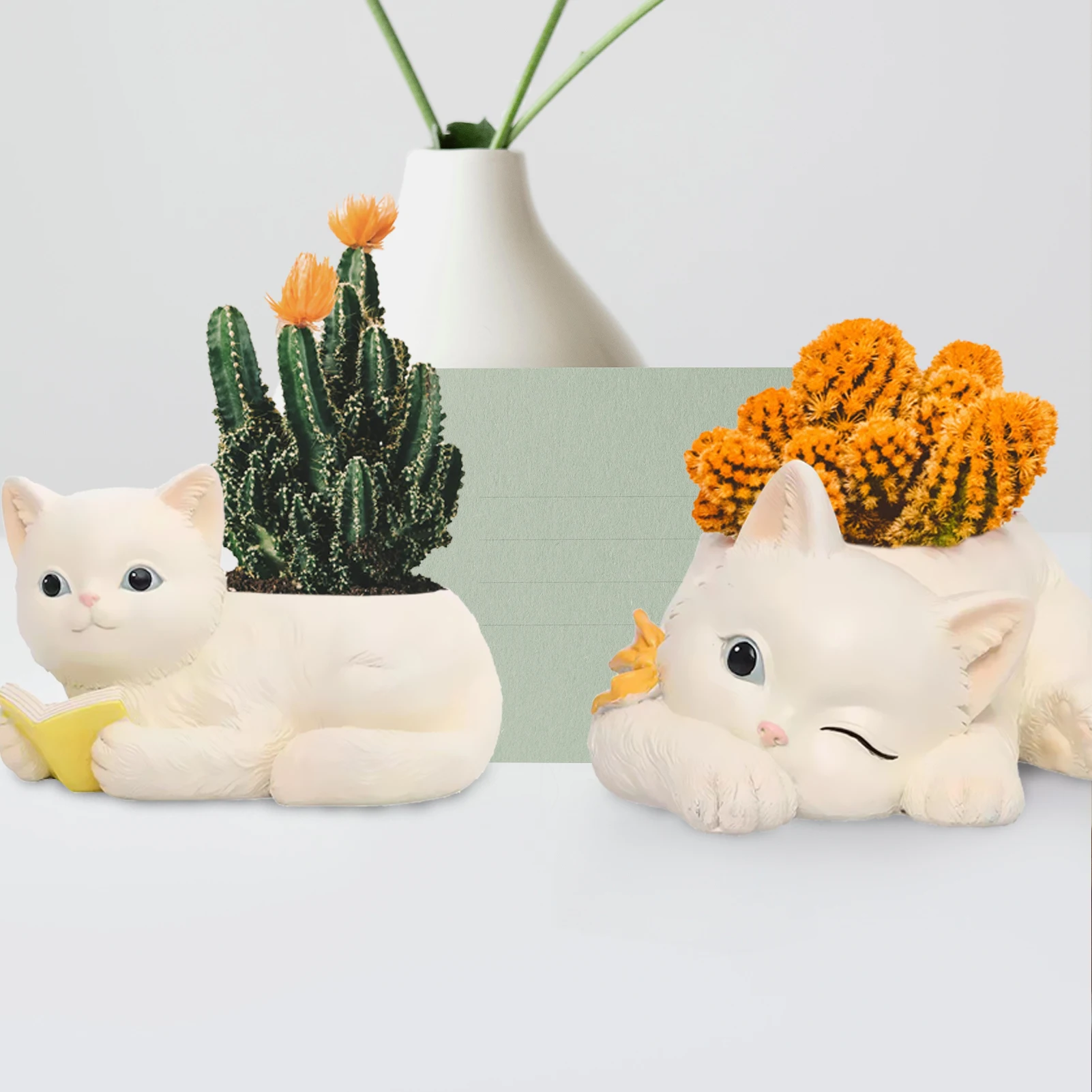 

Rural Simulation Cat Resin Succulent Flower Pot Creative Cute Little Cat Tabletop Potted Gardening Flower Pot